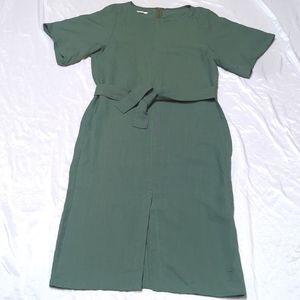 Humanoid Lagenlook Moss Green Linen Blend Modest Shift Dress